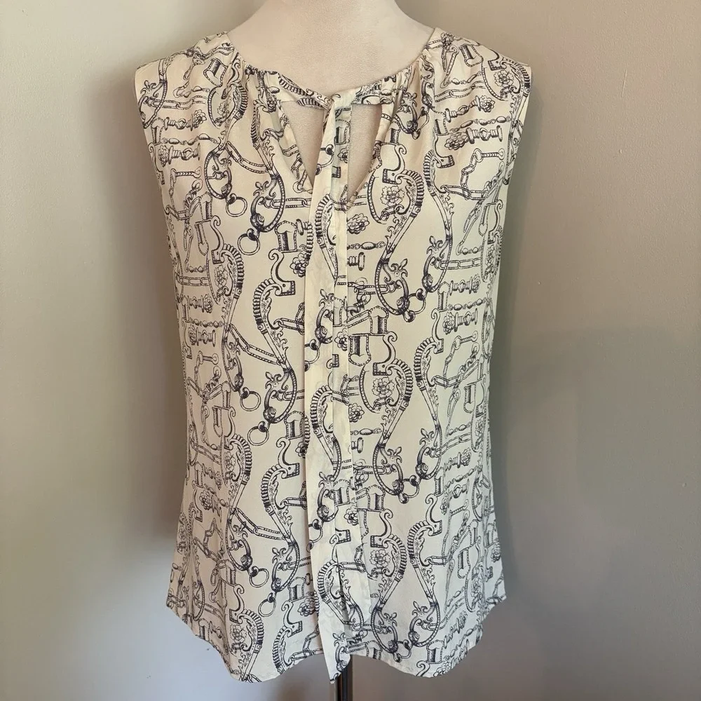 Tory Burch Angelique Blouse Silk Celestial Frentera Sleeveless Top Small 4